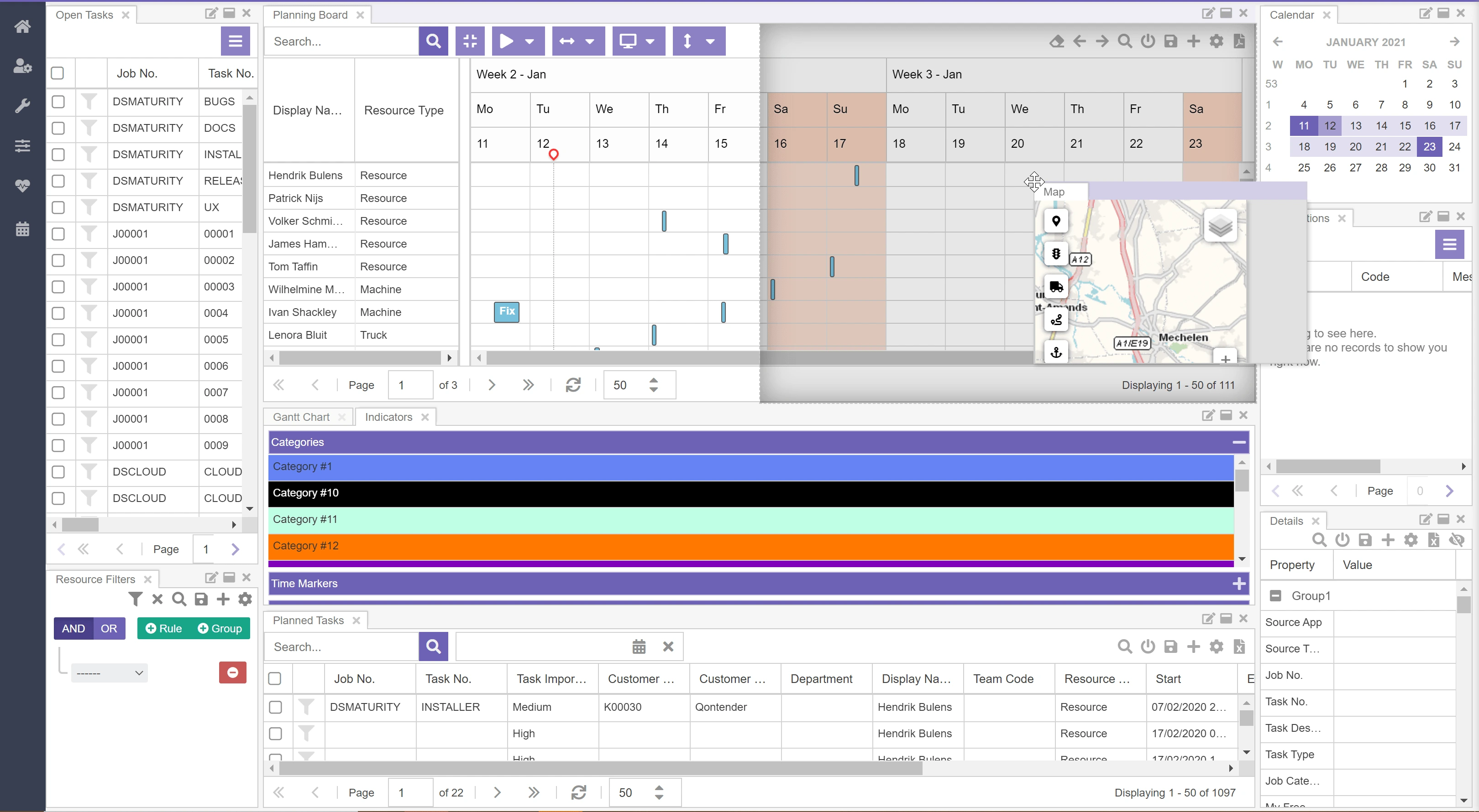 Dime.Scheduler resource planning interface showing flexible scheduling for any resource type