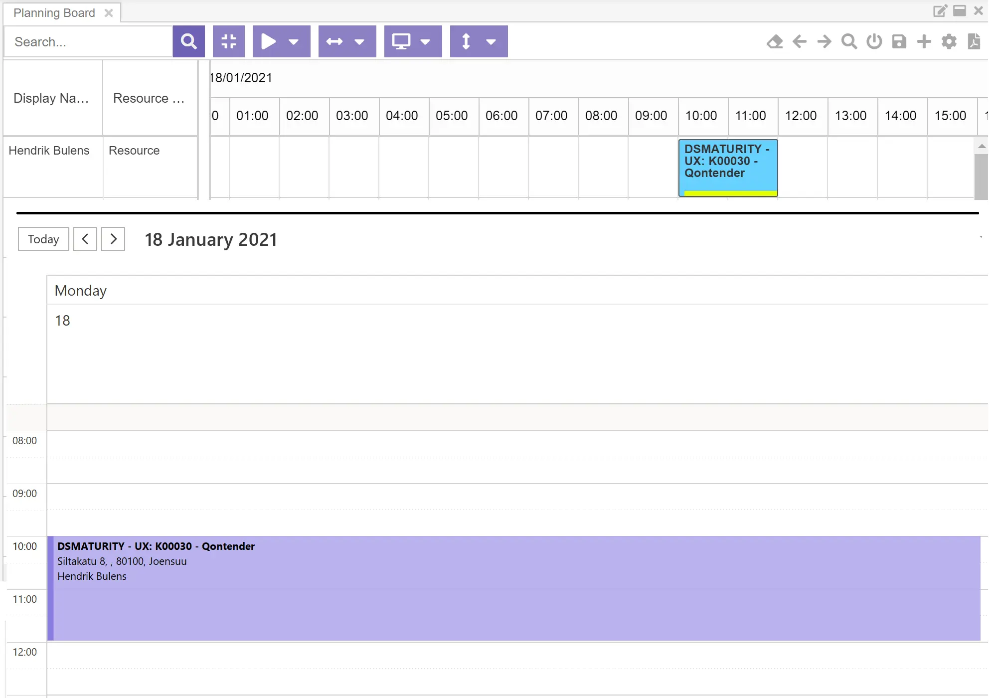 Planning board screenshot